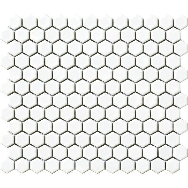 Vintage .75 x .75 Porcelain Mosaic Tile in White Hexagon by Walkon Tile
