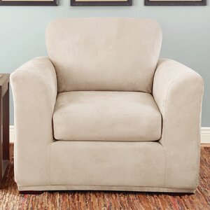 Stretch Suede Box Cushion Armchair Slipcover