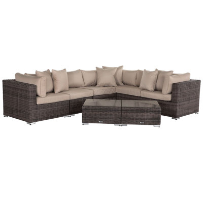 Stellahomemiddle 8 Piece Rattan Sectional Seating Group With Cushions Stellahome Cushion Color Beige Frame Color Brown Orientation Right Hand Facing Dailymail