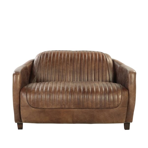 Retro Brown Top Grain Leather And Aluminum Loveseat By 17 Stories