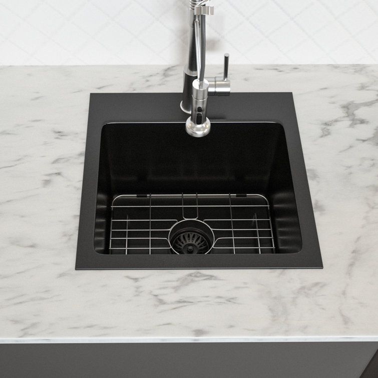 Juntoso 15x15 Inch Kitchen Sink Topmount Gunmetal Matte Black 16 Gauge Deep Single Bowl Stainless Steel Sink Basin Wayfair
