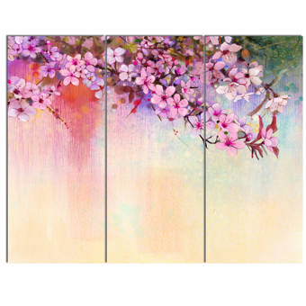 Designart Watercolor Painting Cherry Blossoms 3 Piece Wall Art