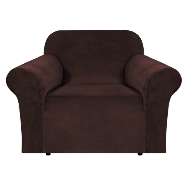 Luxurious Velvet Box Cushion Armchair Slipcover By Canora Grey