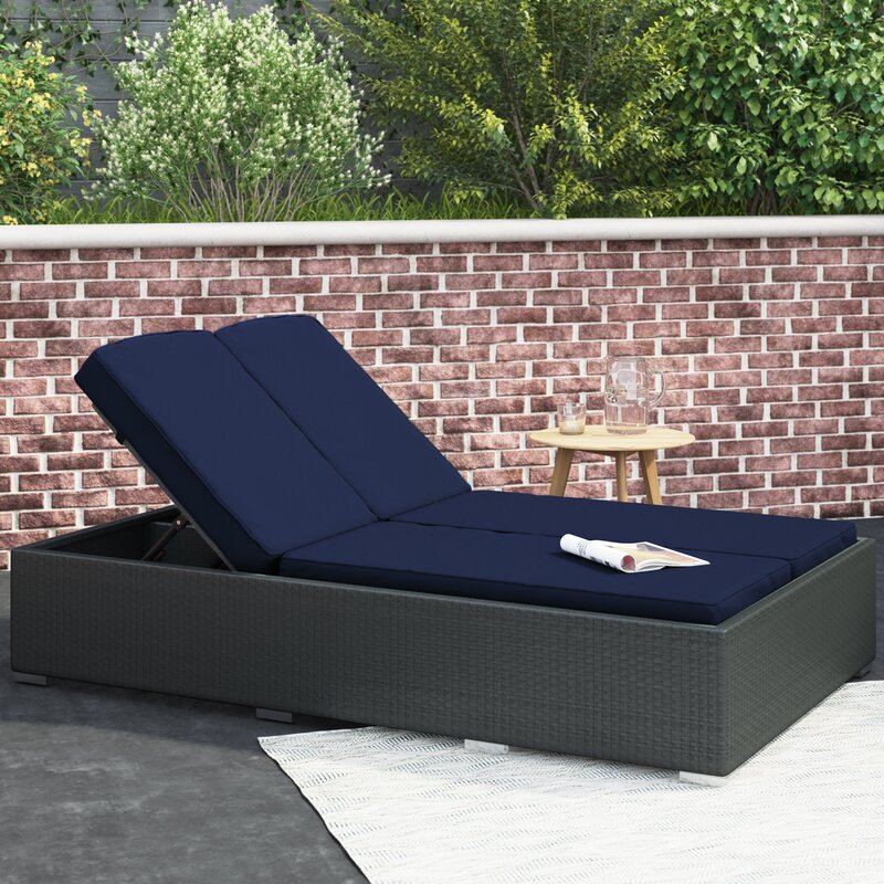 Navy Blue Cushion Outdoor Chaise Lounge Patio Lounger Black Pe