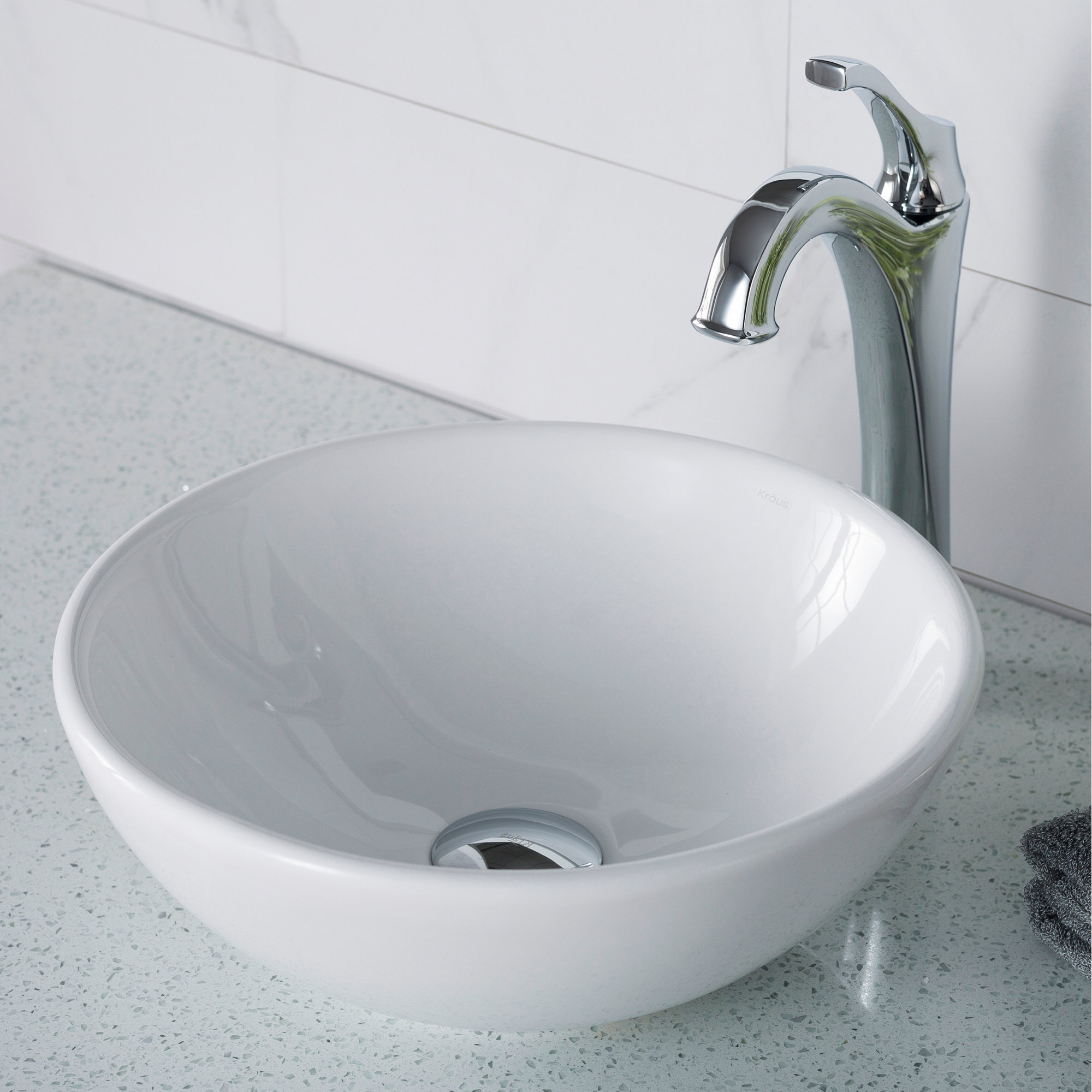Kraus Elavo Ceramic Circular Vessel Bathroom Sink With Faucet Kraus Elavo Ceramic Circular Vessel
