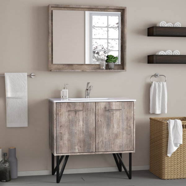 Ellison Nature Wood 36 Single Bathroom Vanity Set with Mirror by Union Rustic