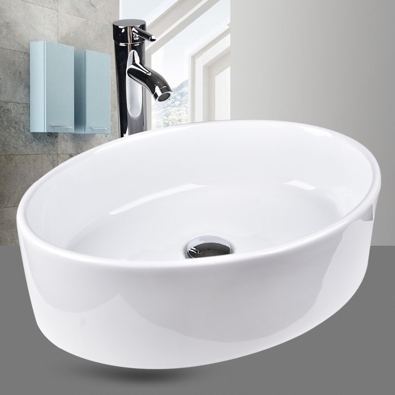 Elecwish Above Counter Ceramic Oval Vessel Bathroom Sink With