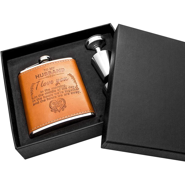 Custom Leather Flask Set With Funnel Mens Groomsmen Party Gift For Wedding 