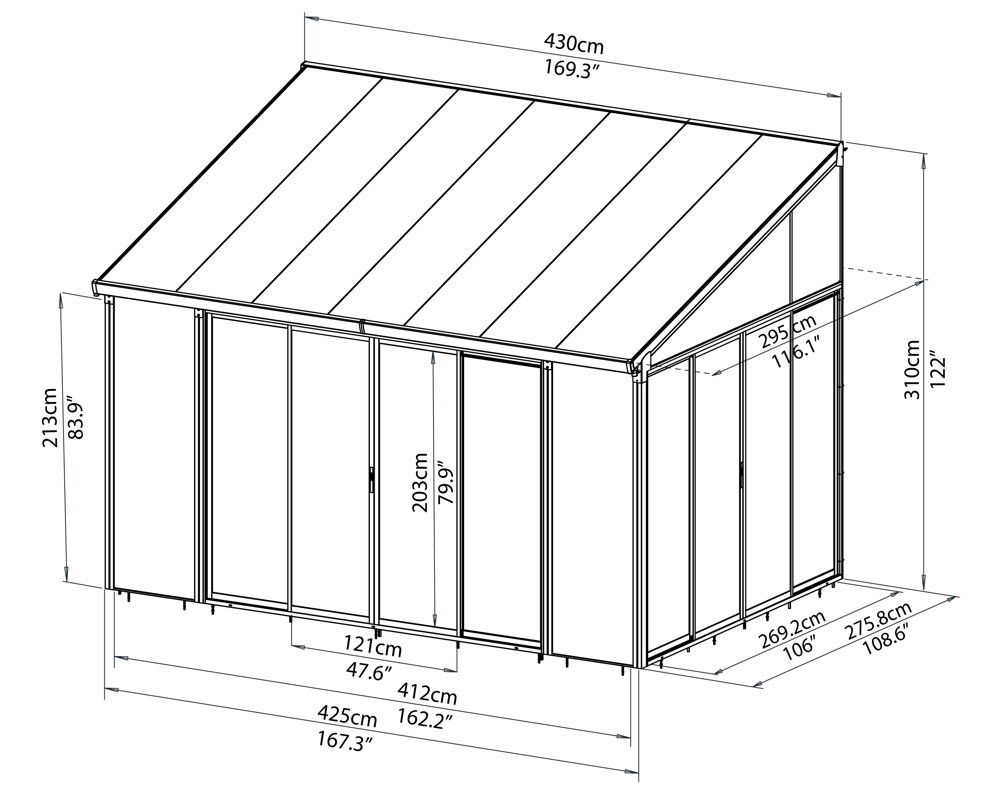 Palram San Remo Patio 14 Ft. W x 10 Ft. D Aluminum Wall Mounted Patio