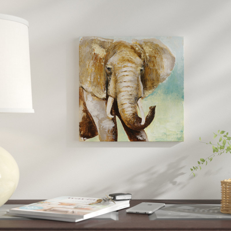 East Urban Home Painterly Elephant Oil Painting Print On Wrapped