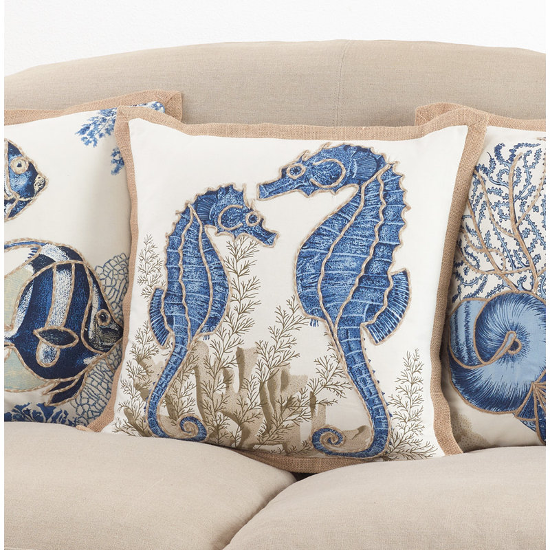 Highland Dunes Aloisia Seahorse Down Filled Cotton Throw Pillow