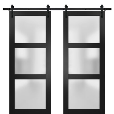 Lucia Glass Barn Door with Installation Hardware Kit SARTODOORS Finish: Black, Size: 36