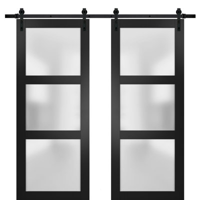 Lucia Glass Barn Door with Installation Hardware Kit SARTODOORS Finish: Black, Size: 36