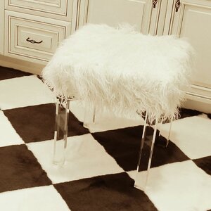 Cherie Lamb Faux Fur Acrylic Square Leg Stool