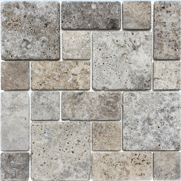 Roman Pattern Tumbled Random Sized Stone Mosaic Tile in Silver by Parvatile