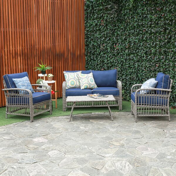 Rona 4 Piece Rattan Sofa Seating Group With Cushions By Breakwater
