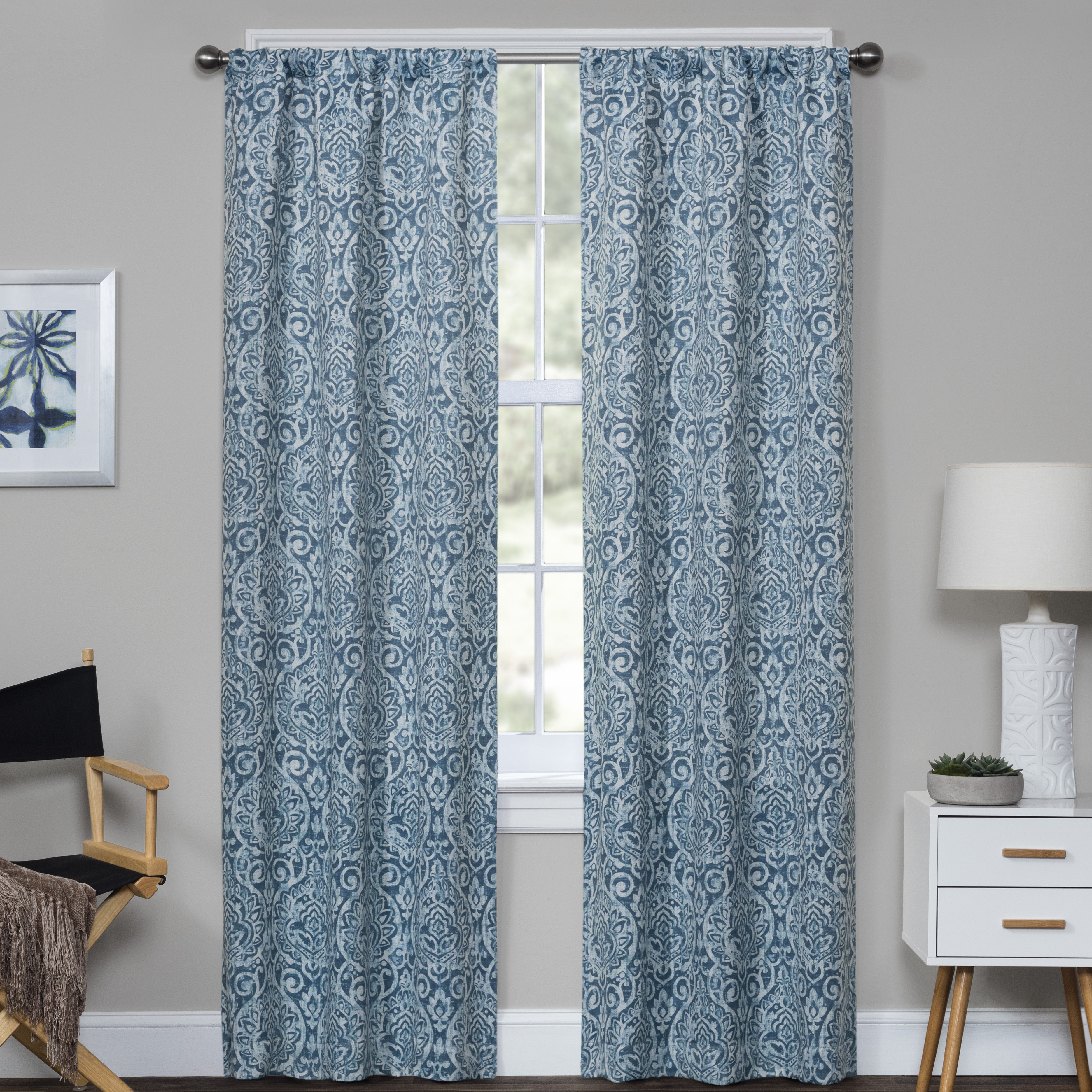 Bungalow Rose Jemaine Damask Blackout Rod Pocket Curtains Drapes