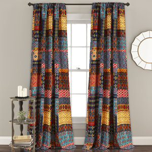 Lena Room Darkening Patchwork Sheer Rod Pocket Curtain Panels (Set of 2)