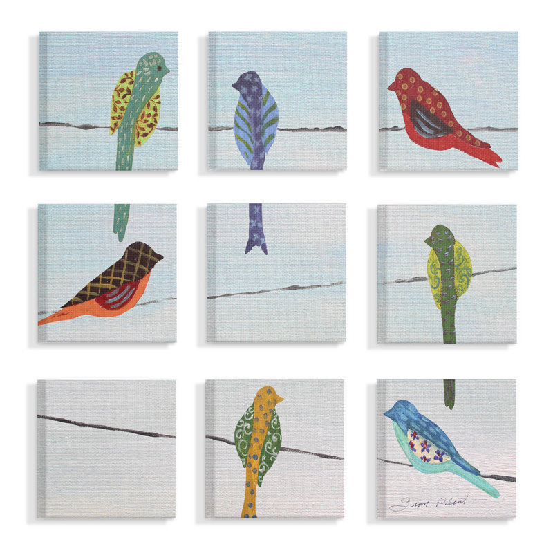 Winston Porter Multi Color Birds Sitting On Wire Painted Patterns