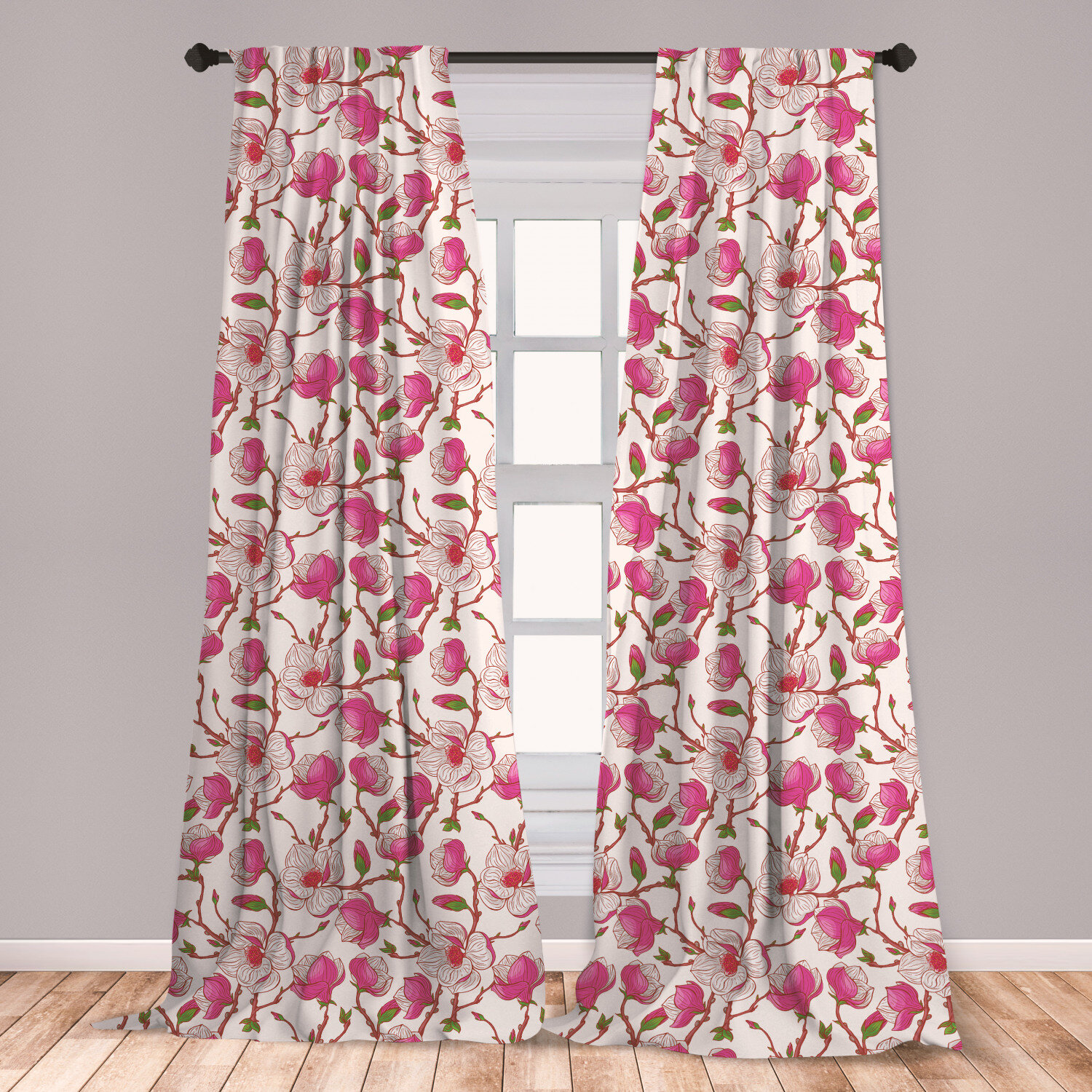 Ambesonne Flower Curtains Romantic Spring Branches Bursting Into Flowers Pink Magnolia Garden Botany Window Treatments 2 Panel Set For Living Room