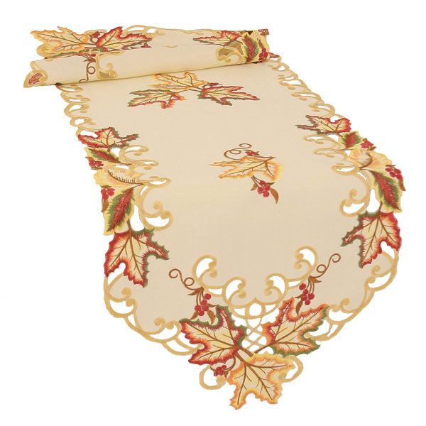 Moisson Leaf Embroidered Cutwork Fall Table Runner by Xia Home Fashions
