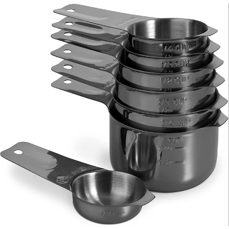 Set of 7 Heavy Duty Measuring Cups 18/8 Stainless Steel with Ring Connector