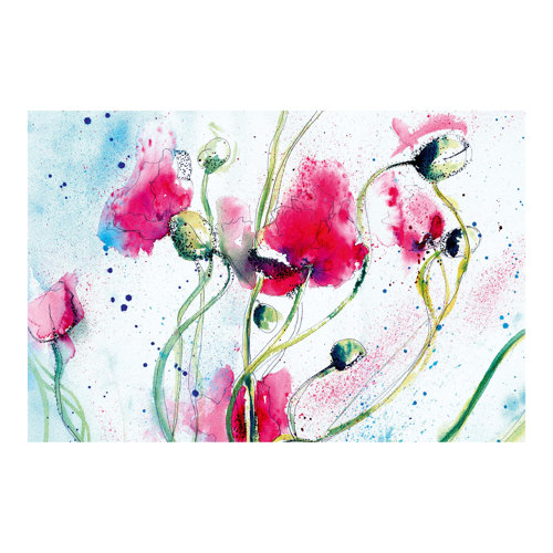 Painted Poppies 1.9m x 2.88m Textured Matt Peel & Stick Wall Mural East Urban Home