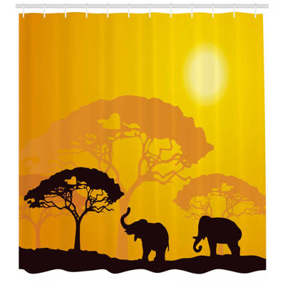 Home Garden Shower Curtains Africa Elephant Night Grassland Shower Curtain Set Bathroom Mat Polyester Fabric