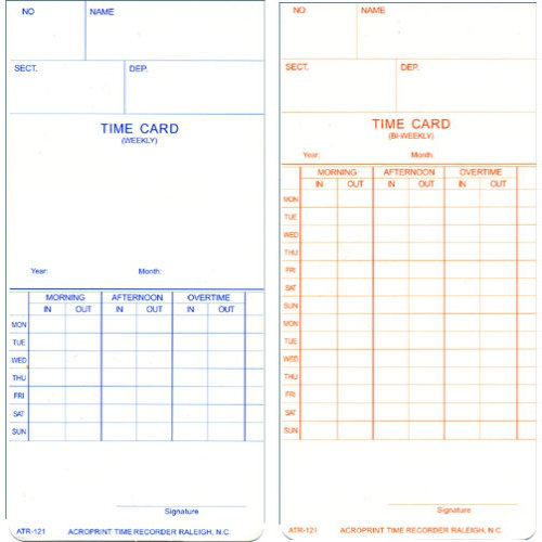 ATR121 OEM Time Card