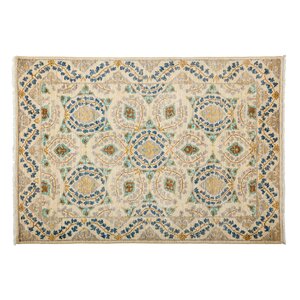 One-of-a-Kind Suzani Hand-Knotted Beige Area Rug