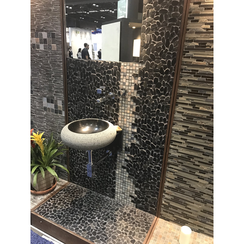 Fustone Flat Pebble Random Sized Natural Stone Mosaic Tile In Black Wayfair Natural Stone Mosaic Tile In Black
