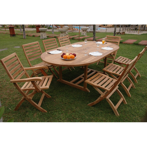 Farnam 9 Piece Teak Dining Set by Rosecliff Heights