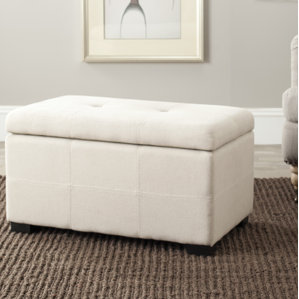 Hildebrandt Tufted Beige Linen Storage Bench by Red Barrel Studio