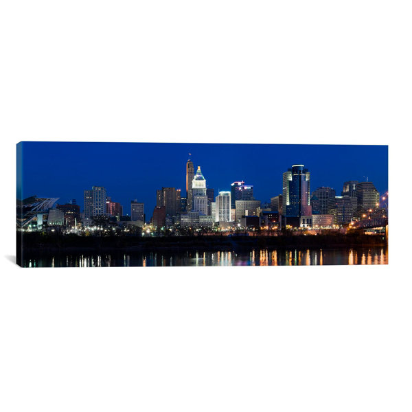 East Urban Home Cincinnati Skyline And John A Roebling Suspension Bridge In The Ohio River Hamilton County Ohio Photographic Print On Canvas Wayfair