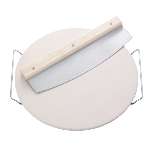 Round Ceramic Pizza Stone with Carrying Tray and Slicer by LEIFHEIT