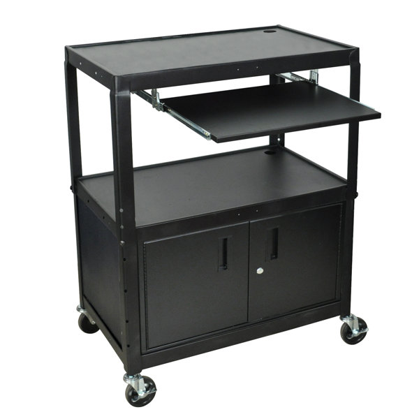 Extra Wide AV Cart with Cabinet and Keyboard Tray by Luxor