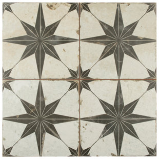 Floor Tile You Ll Love Wayfair Royalty Estrella 17 63 X Ceramic Patterned Tile In Off White Black