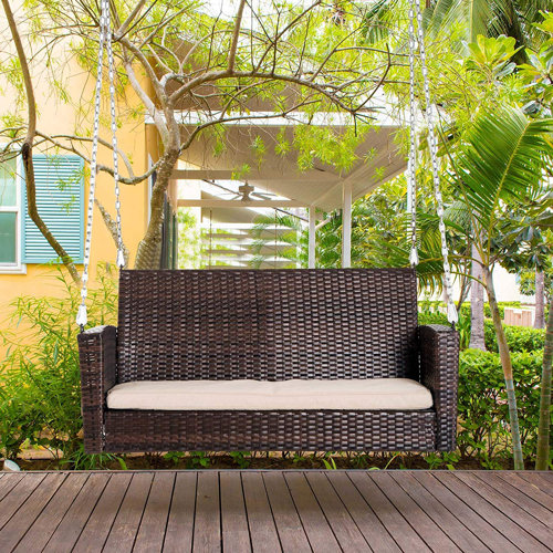Ebern Designs Topsham Hanging Wicker Porch Swing Reviews Wayfair