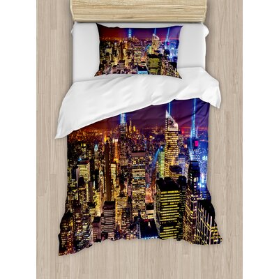 New York Aerial Cityscape Duvet Cover Set East Urban Home Size: Twin