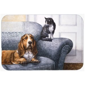 Basset Hound and Cat on Couch Kitchen/Bath Mat