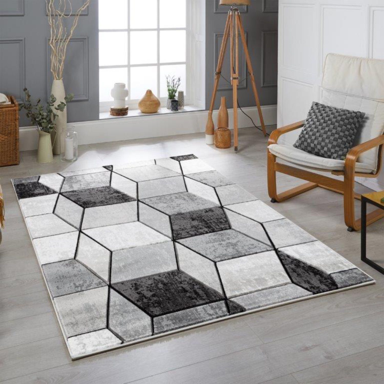 Ivy Bronx Ashcroft Geometric Contemporary Modern Gray Silver Area Ivy Bronx Ashcroft Geometric
