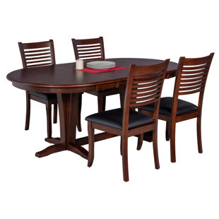 Doretha 5 Piece Solid Wood Dining Set with Dual Pedestal Table