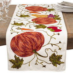 Grelucgo Halloween Table Runner Embroidered Cats and Pumpkins Dining Table Linen 16 by 90 Inch