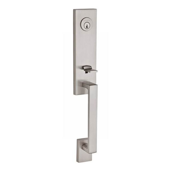 Seattle Single Cylinder Handleset with Square Door Lever and Contemporary Round Rose with Smartkey by Baldwin
