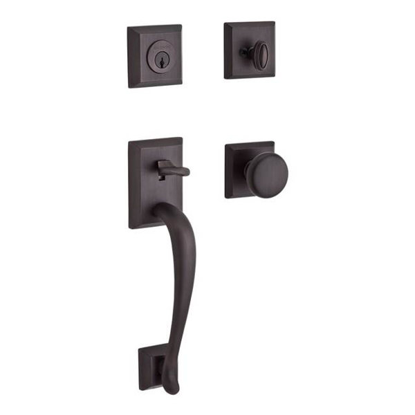 Napa Single Cylinder Handleset with Round Door Knob and Traditional Square Rose with Smartkey by Baldwin