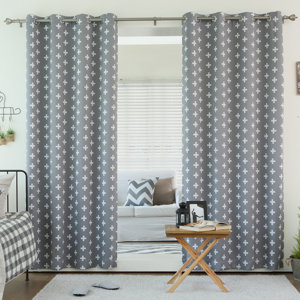 Daigneault Geometric Semi-Sheer Thermal Grommet Curtain Panels (Set of 2)
