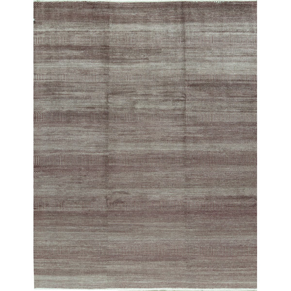 Striped Hand-Knotted Wool Wine/Silver Area Rug