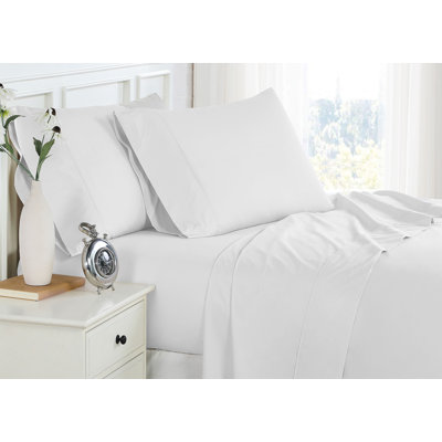 Brisamar 200 Thread Count 100% Cotton Percale Sheet Set Red Barrel Studio® Color: White, Size: Split King