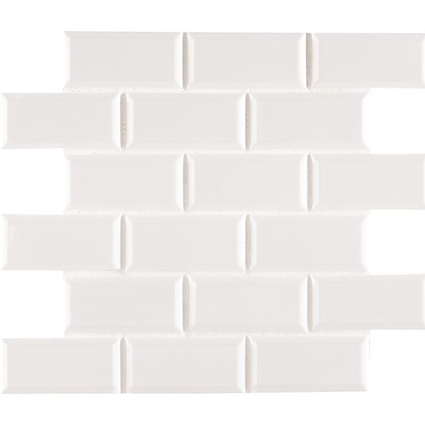 Staggered Beveled 2 x 4 Porcelain Subway Tile in White by MSI