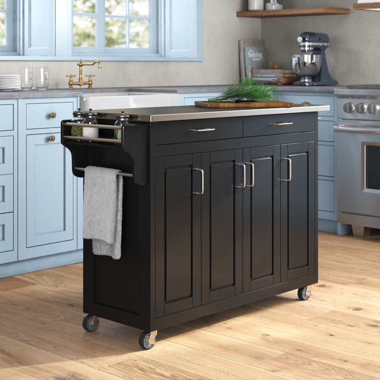 Birch Lane Littrell Kitchen Island With Stainless Steel Top Reviews Wayfair